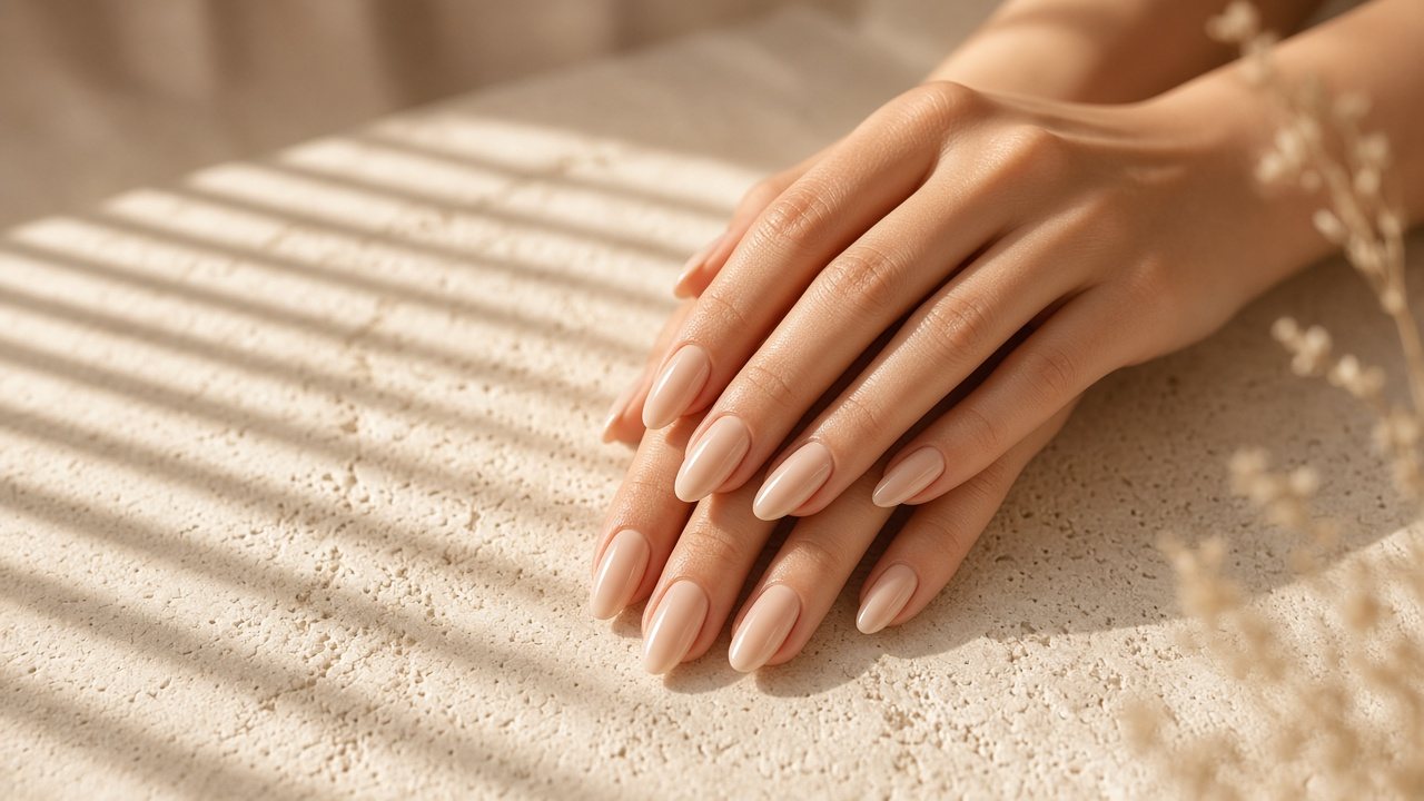 Manos con manicura elegante en tono nude