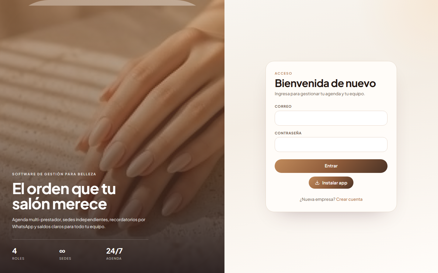 Pantalla de inicio de sesión de Naliia